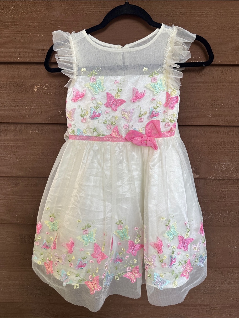 Jona Michelle White Dress with Pink Butterfly Embroidery size 7